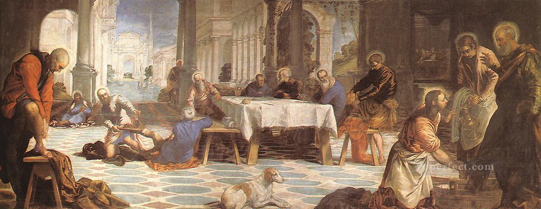 Christus Waschen der Füße seiner Jünger Italienischen Tintoretto Ölgemälde